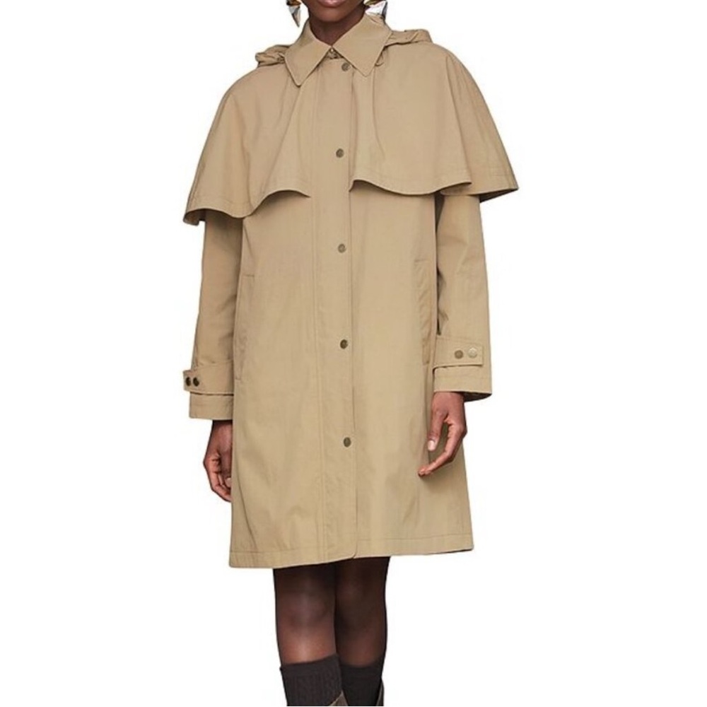 Avec Les Filles Khaki Cape-Back Trench Coat Hooded Cape Raincoat